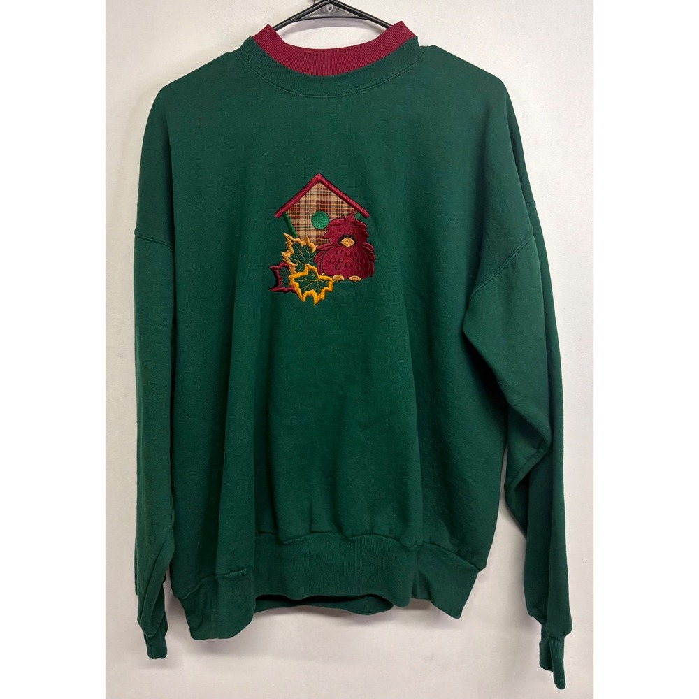 Vintage MC Sportswear Green Cardinal Birdhouse Sweatshirt XL Double Collar Fall